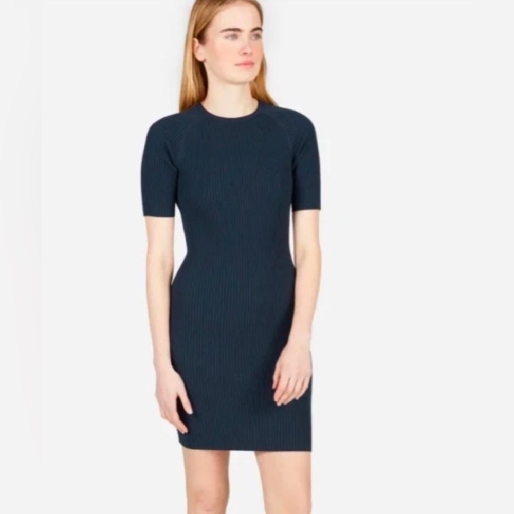 Everlane Navy The Sport Rib Knit Ribbed Bodycon Sweater Dress Medium
